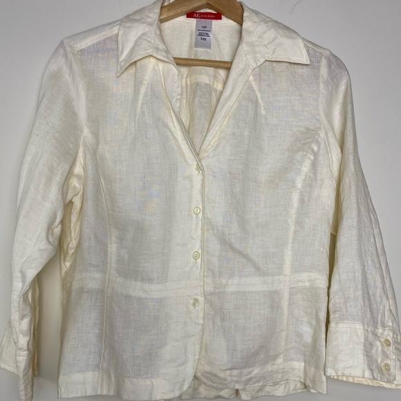 SALE Womens Linen Button Up with Pocket, tie in back, Size 12P - Picture 2 of 9